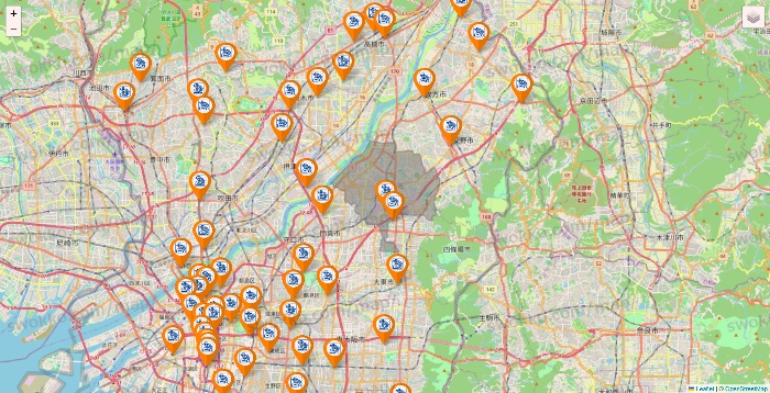 大阪府のコメダ珈琲の店舗地図