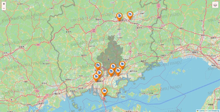 岡山県のコメダ珈琲の店舗地図