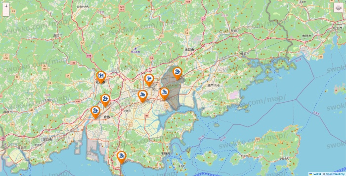 岡山県のコメダ珈琲の店舗地図