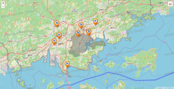 岡山県のコメダ珈琲の店舗地図