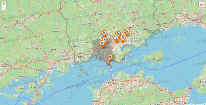 岡山県のコメダ珈琲の店舗地図