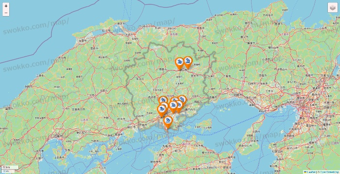 岡山県のコメダ珈琲の店舗地図