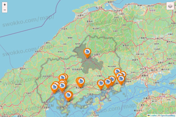 広島県のコメダ珈琲の店舗地図