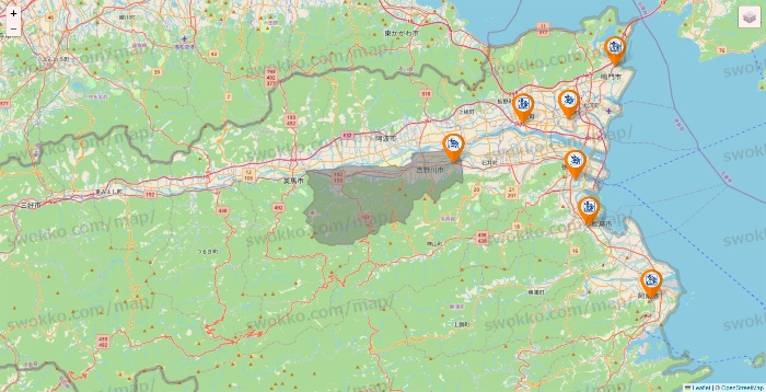 徳島県のコメダ珈琲の店舗地図