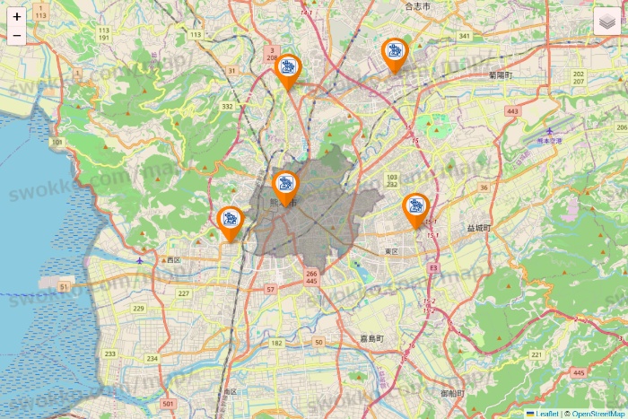 熊本県のコメダ珈琲の店舗地図