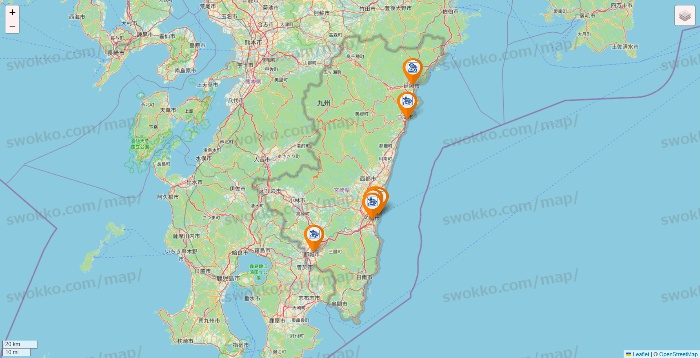 宮崎県のコメダ珈琲の店舗地図