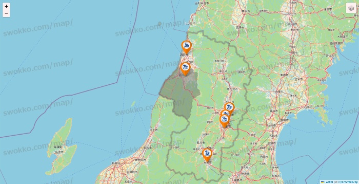 山形県のコメダ珈琲の店舗地図