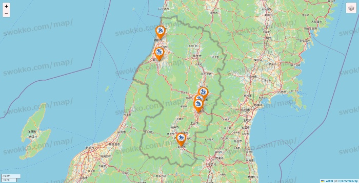 山形県のコメダ珈琲の店舗地図
