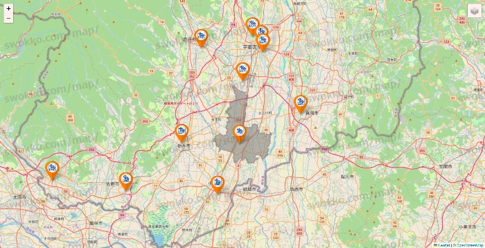 栃木県のコメダ珈琲の店舗地図