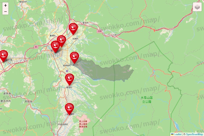 北海道のコメリの店舗地図