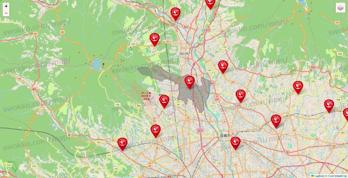 群馬県のコメリの店舗地図