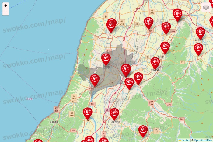 新潟県のコメリの店舗地図