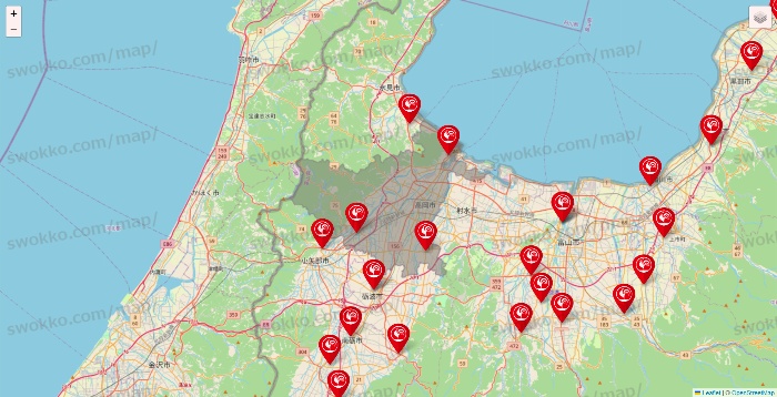 富山県のコメリの店舗地図