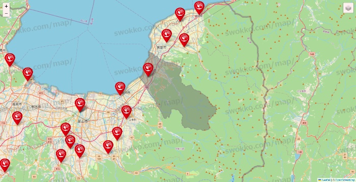 富山県のコメリの店舗地図