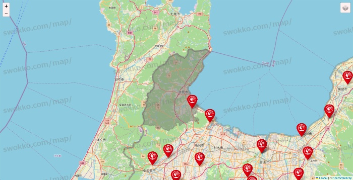 富山県のコメリの店舗地図