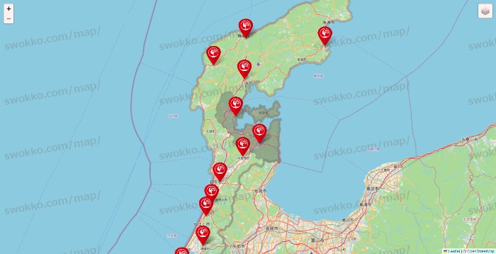 石川県のコメリの店舗地図