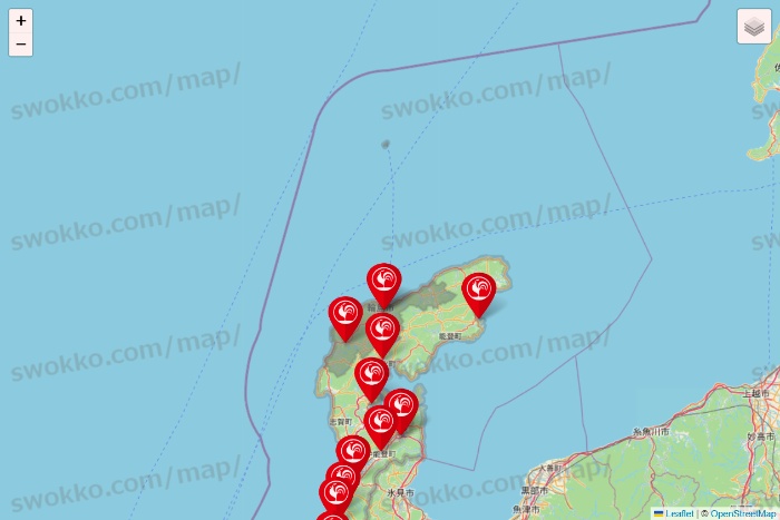 石川県のコメリの店舗地図