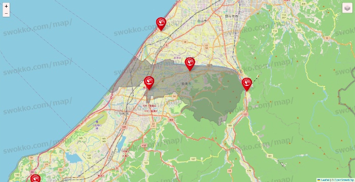 石川県のコメリの店舗地図