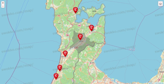 石川県のコメリの店舗地図