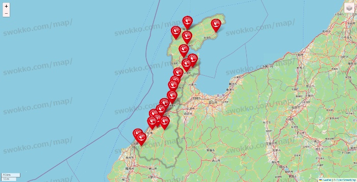 石川県のコメリの店舗地図