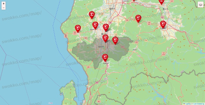 福井県のコメリの店舗地図