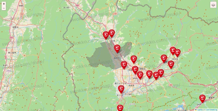 山梨県のコメリの店舗地図