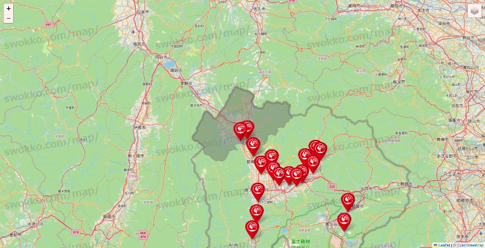 山梨県のコメリの店舗地図