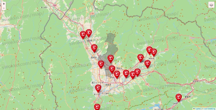 山梨県のコメリの店舗地図