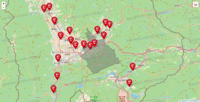 山梨県のコメリの店舗地図