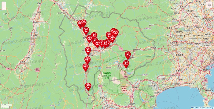 山梨県のコメリの店舗地図