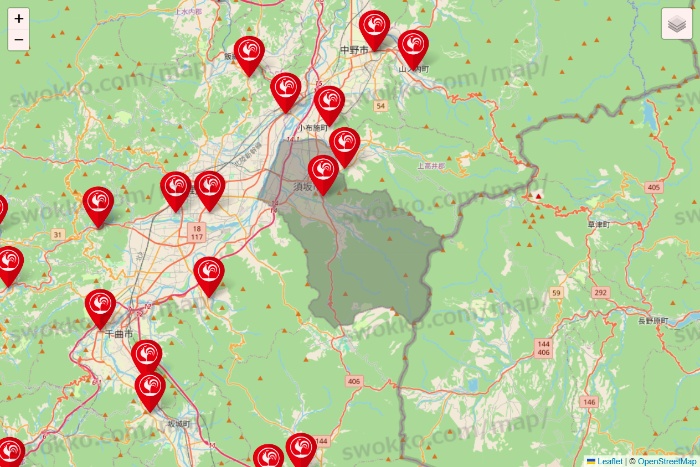 長野県のコメリの店舗地図
