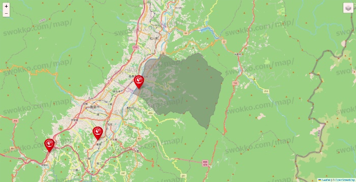 長野県のコメリの店舗地図