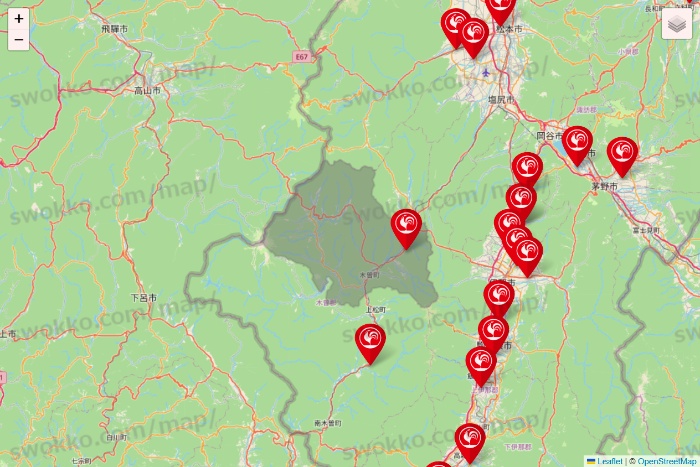 長野県のコメリの店舗地図