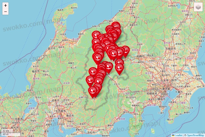 長野県のコメリの店舗地図