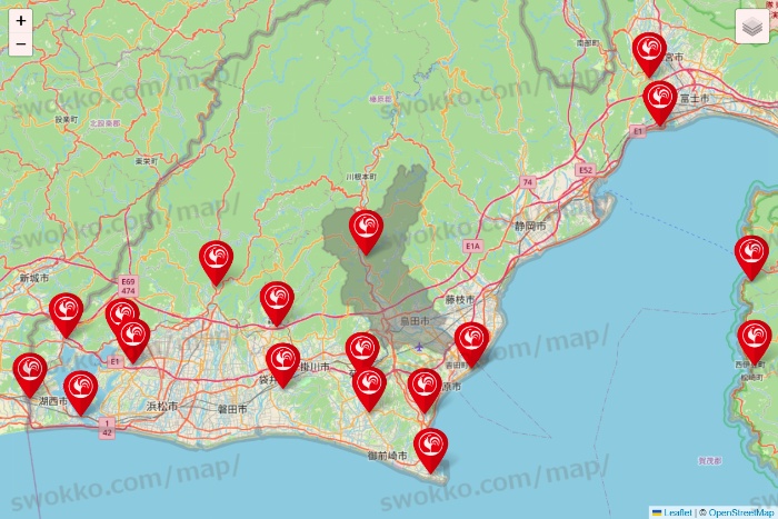 静岡県のコメリの店舗地図
