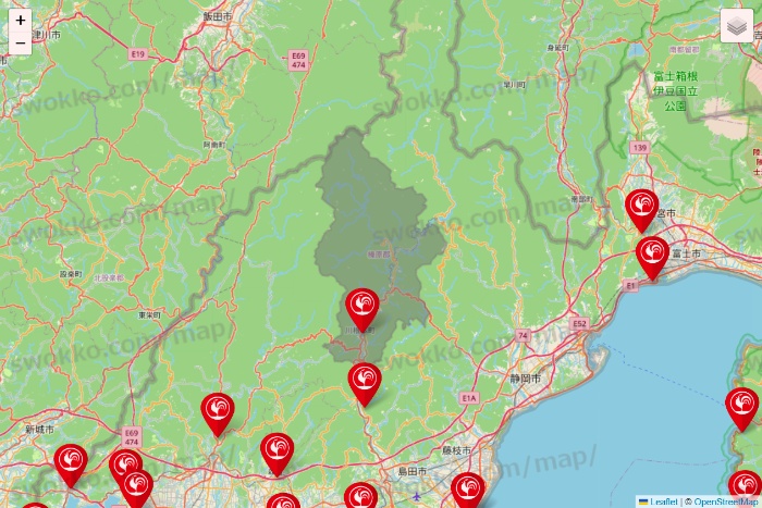 静岡県のコメリの店舗地図