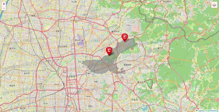 愛知県のコメリの店舗地図