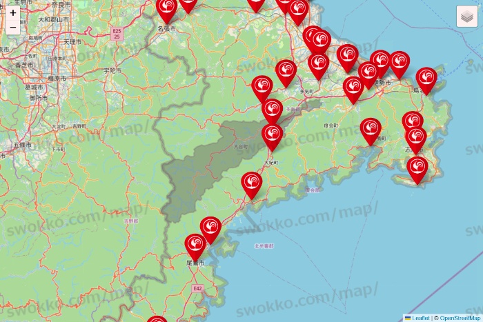 三重県のコメリの店舗地図