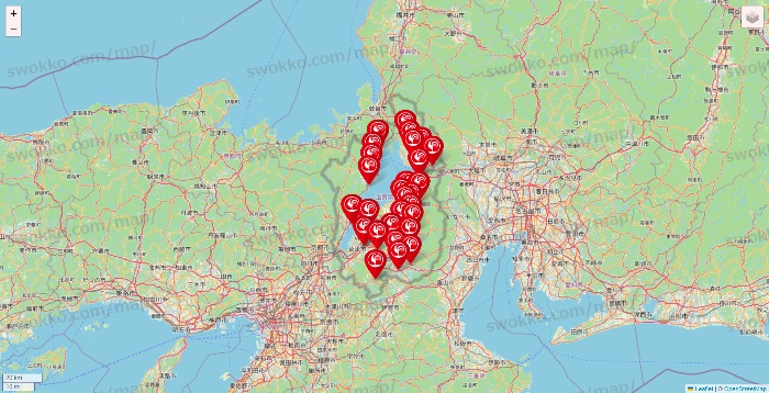 滋賀県のコメリの店舗地図
