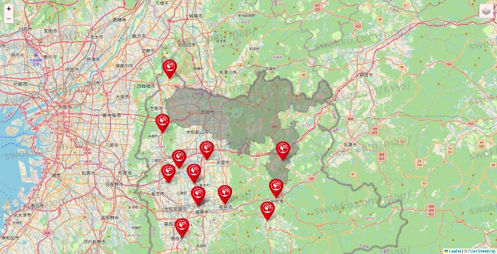奈良県のコメリの店舗地図