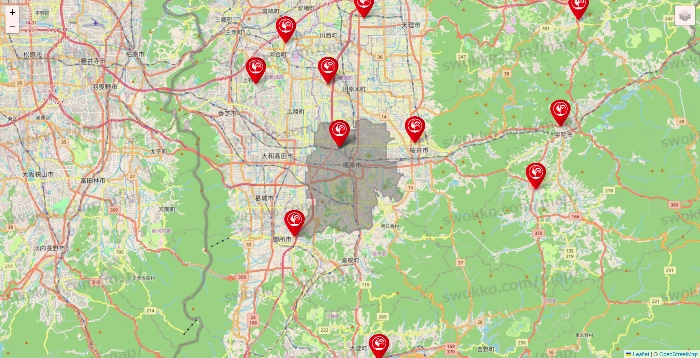 奈良県のコメリの店舗地図