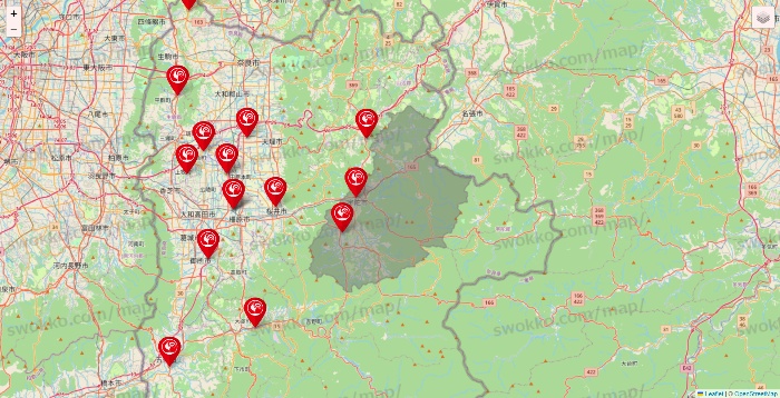 奈良県のコメリの店舗地図