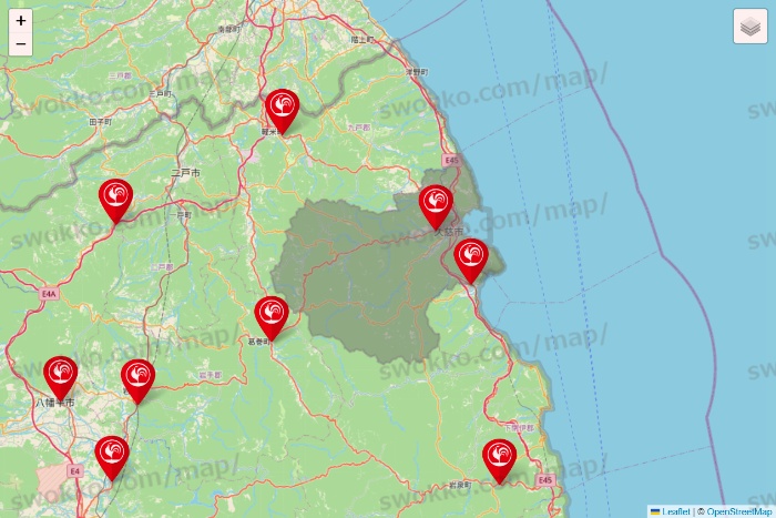 岩手県のコメリの店舗地図