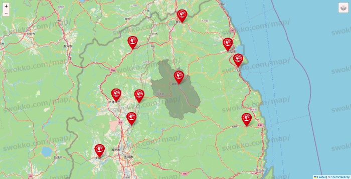 岩手県のコメリの店舗地図