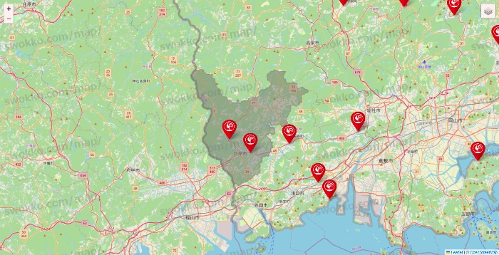 岡山県のコメリの店舗地図
