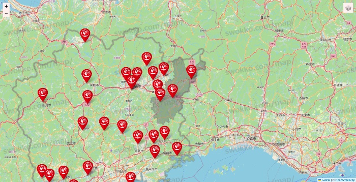 岡山県のコメリの店舗地図