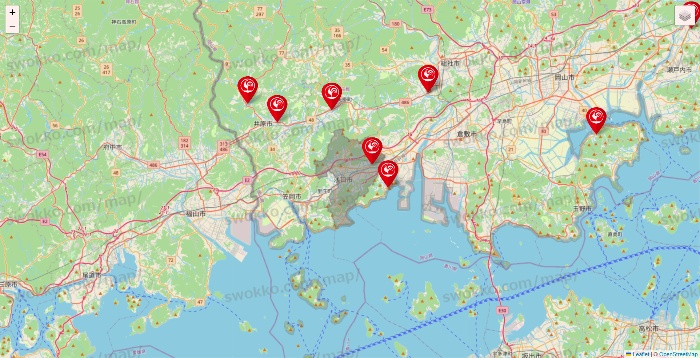 岡山県のコメリの店舗地図