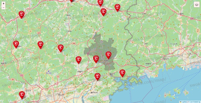 岡山県のコメリの店舗地図
