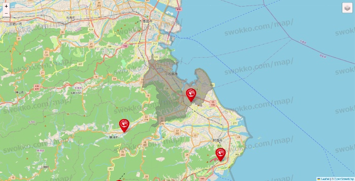 徳島県のコメリの店舗地図