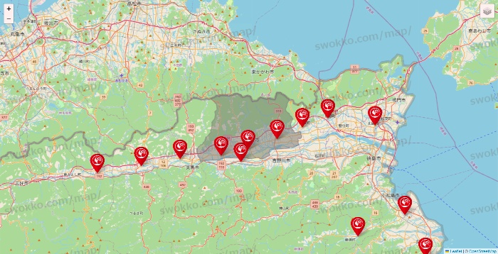 徳島県のコメリの店舗地図